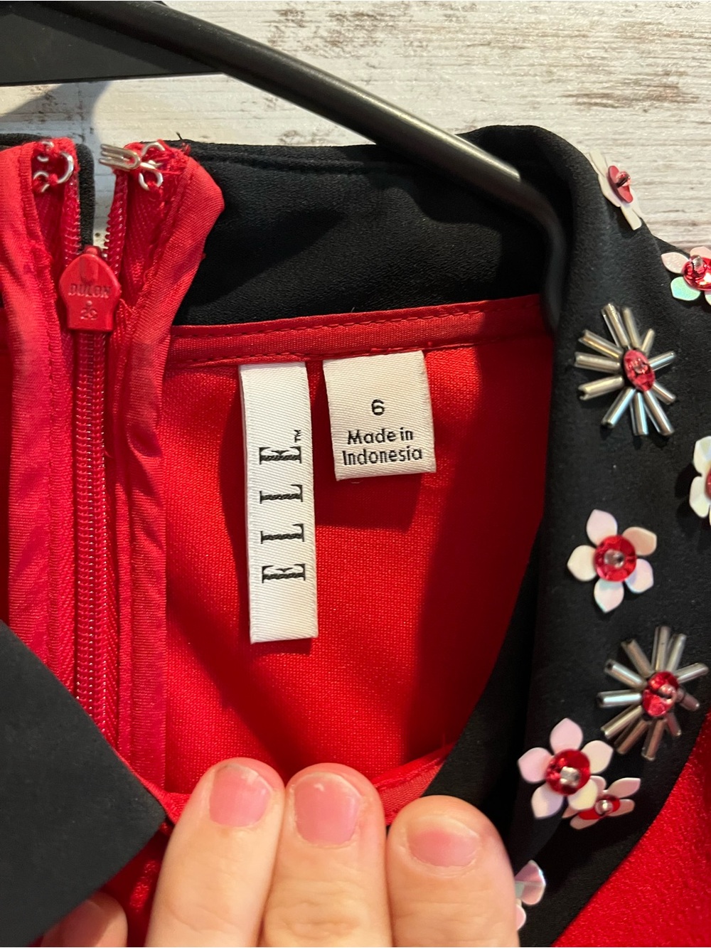 Elle Red Midi Dress with Embellished Black Peter Pan Collar - Picture 2 of 2